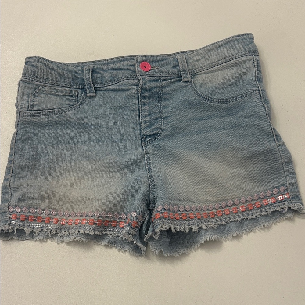 Kids Denim Shorts with Pink Button and Trim
